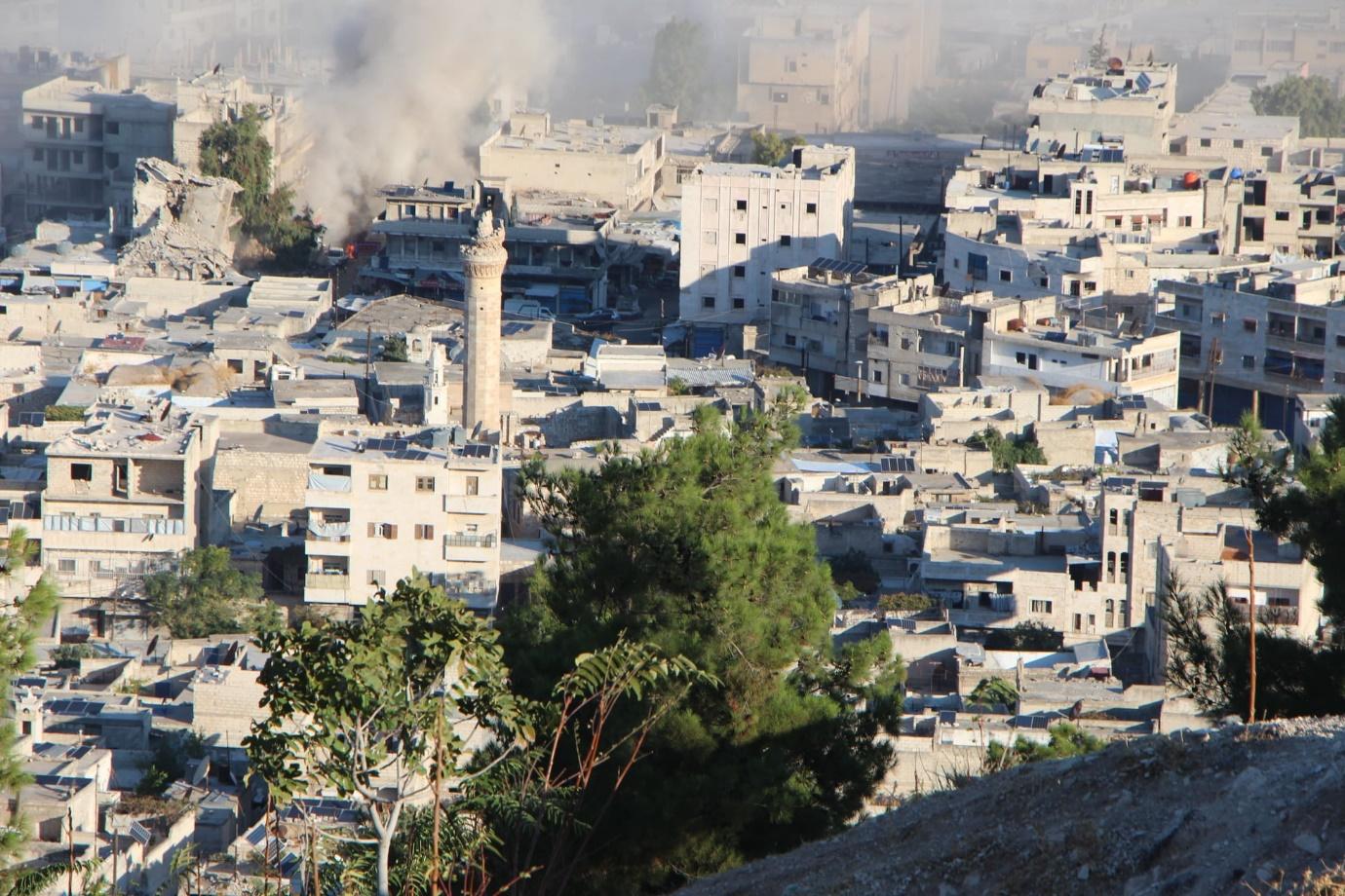 Attack on  civilian areas in the town of Ariha, south of Idlib