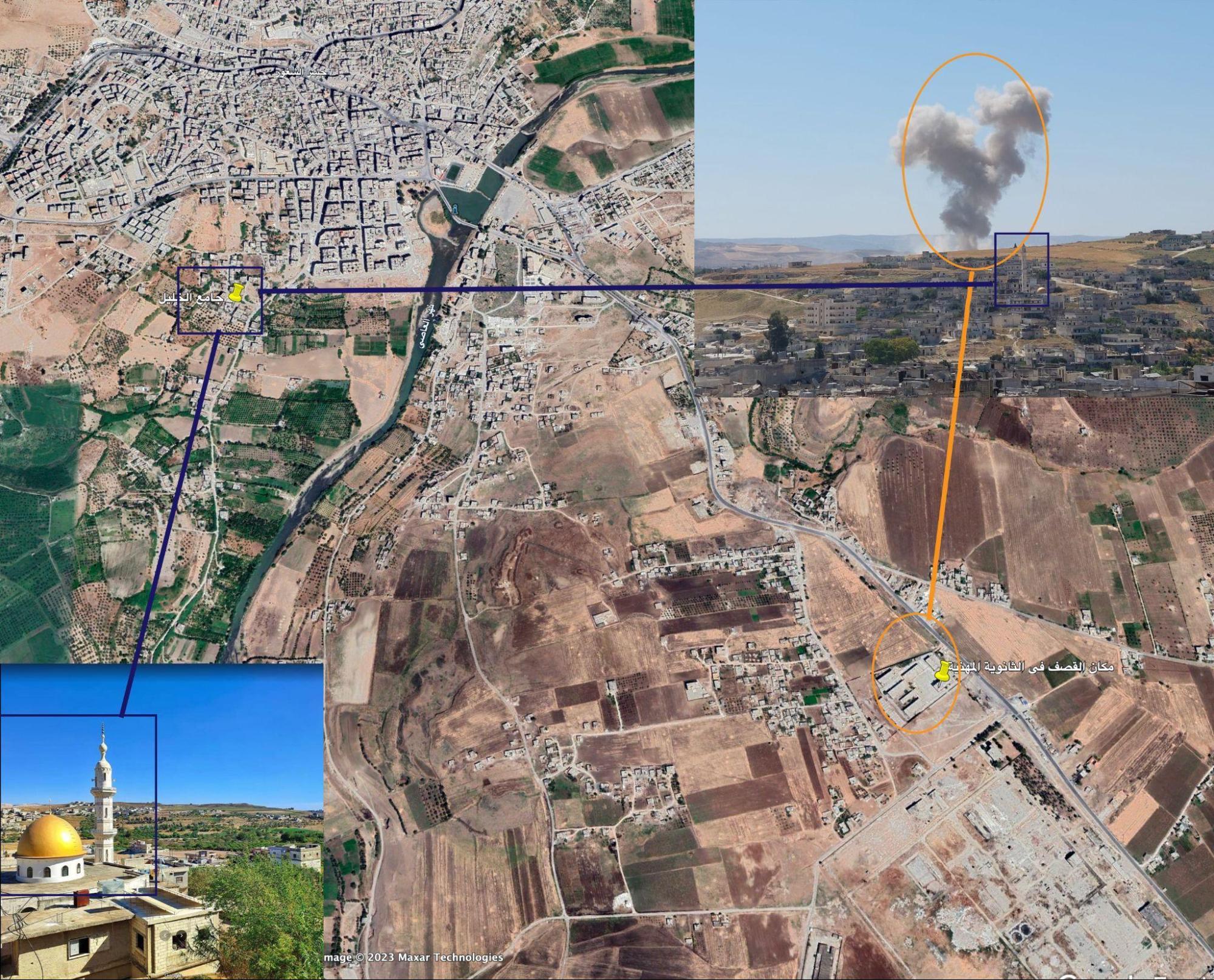 Russian airstrike on a vocational school and a vegetable market in Jisr al-Shughur 